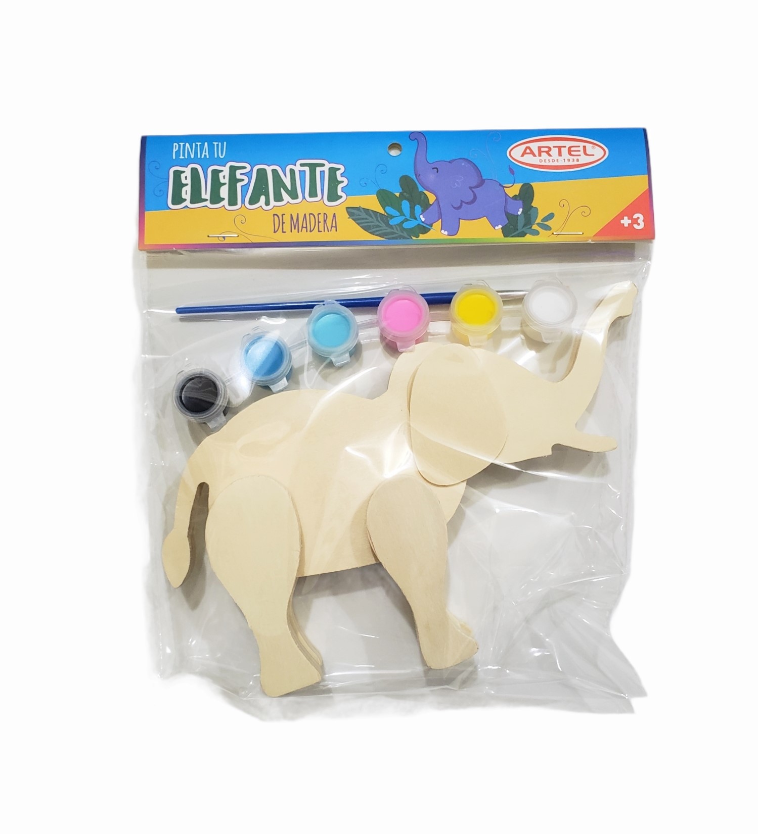 Foto Pack Pintar Figura 3D de madera Elefante más 6 témperas 