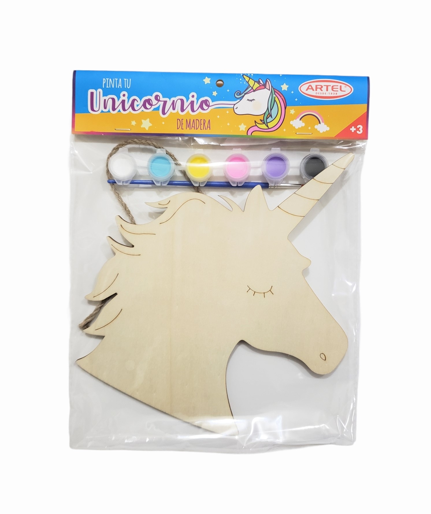 Foto Pack Pintar Figura de madera Unicornio más 6 témperas 