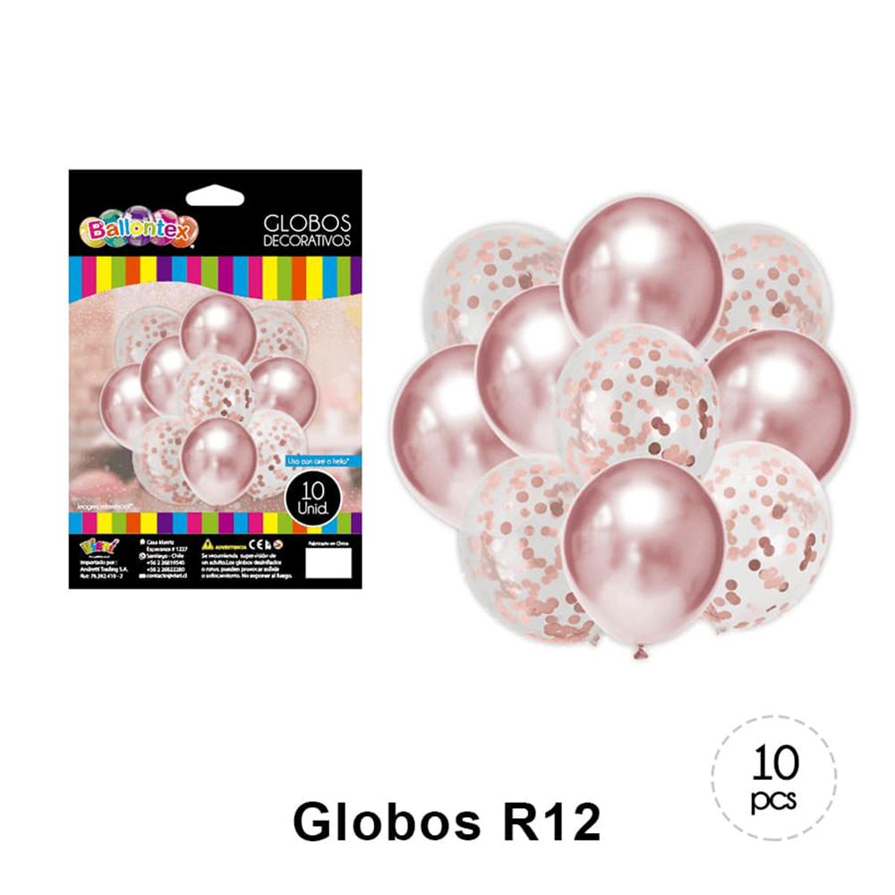 Foto Set 10 globos decorativos metálicos y transparentes Rose Gold