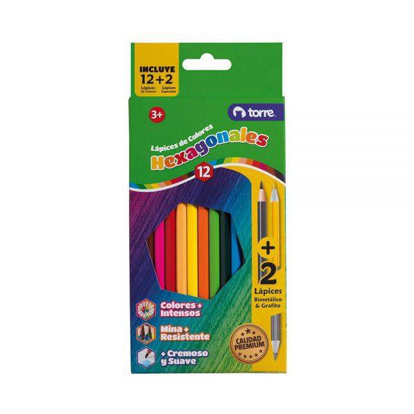 Foto Set 12 lápices de colores más 2 bicolores grafito y metálicos