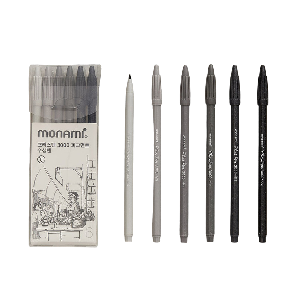 Foto Set 6 marcadores punta Monami Plus Pen 3000 Escala de grises