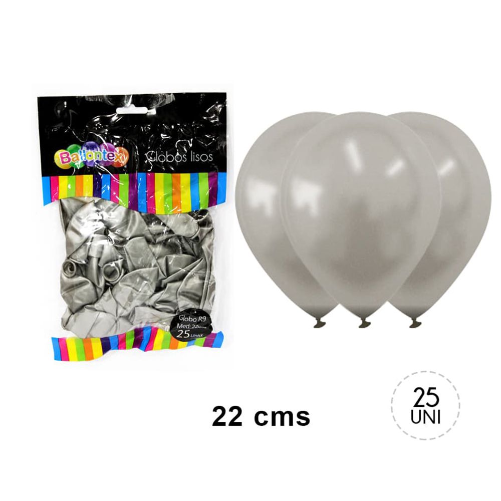 Foto Set 25 globos metálicos número 9 Plateados
