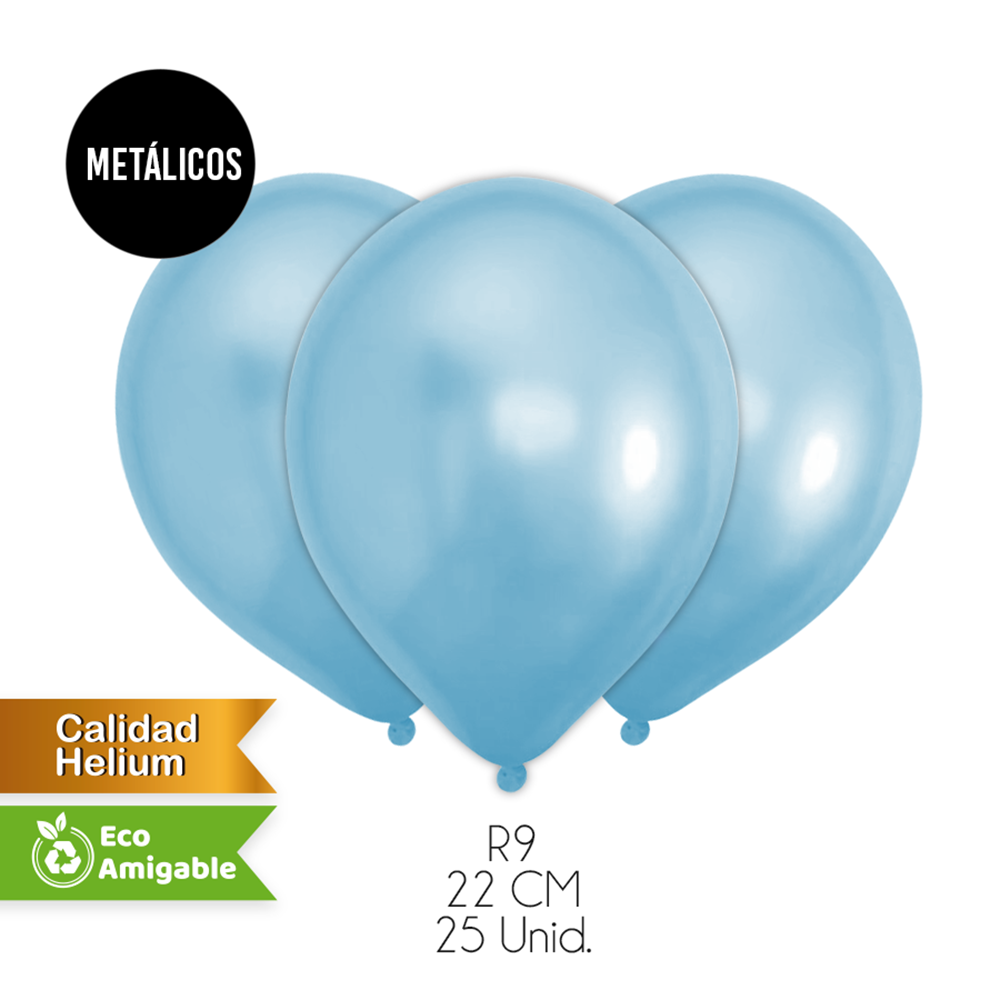 Foto Set 25 globos metálicos número 9 Celestes