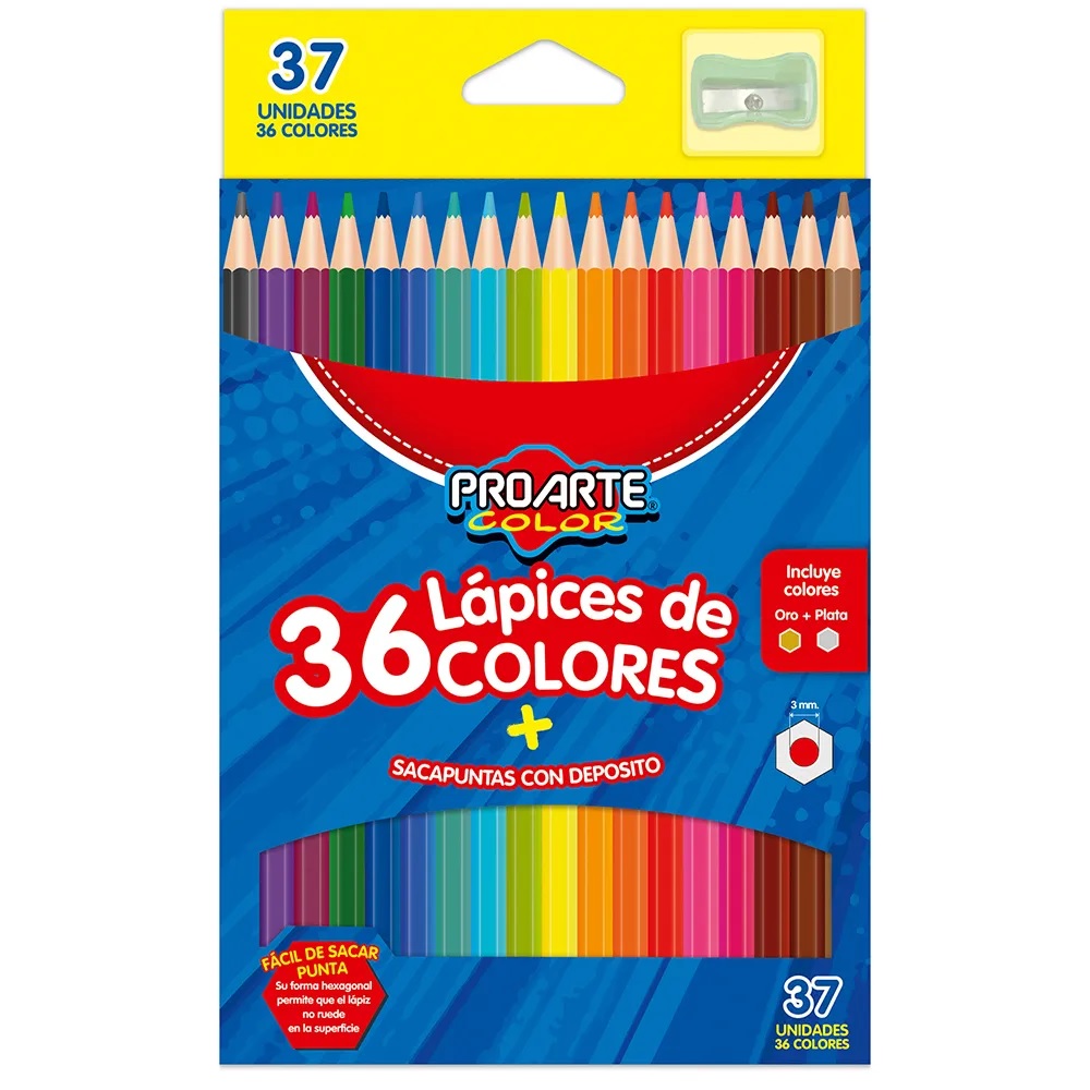 Foto Set 36 lápices de colores más sacapuntas con depósito