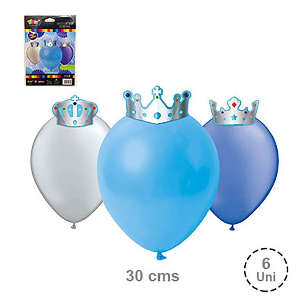 Foto Set 6 globos lisos Diseño Corona Niño con Adhesivos