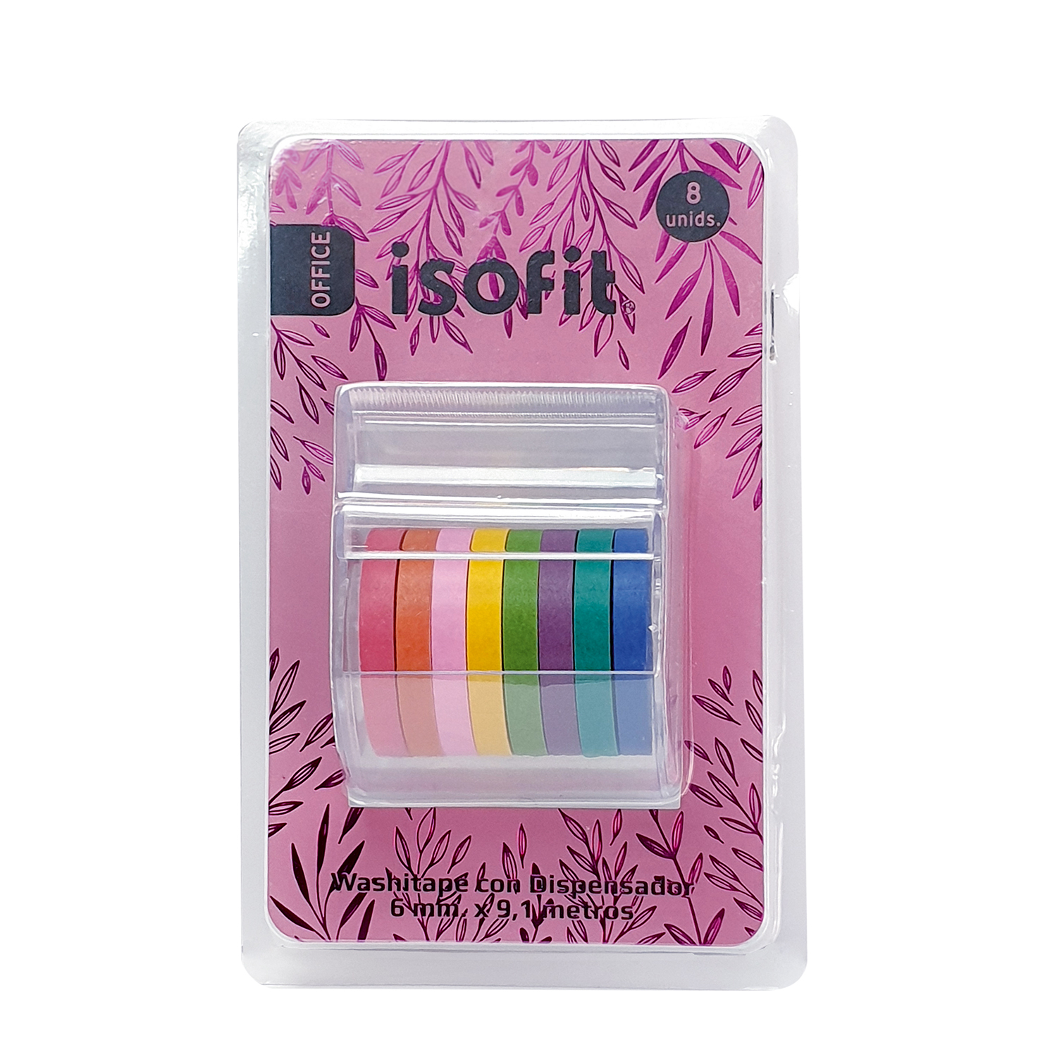 Foto Set 8 Washi Tapes de Colores con Dispensador